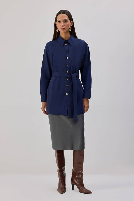 Camicia lunga in popeline con cintura