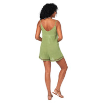 Tuta corta estiva smanicata boho in cotone verde