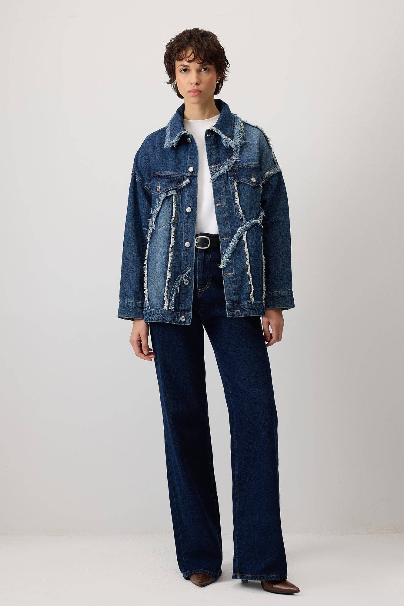 Giacca di jeans oversize con frange