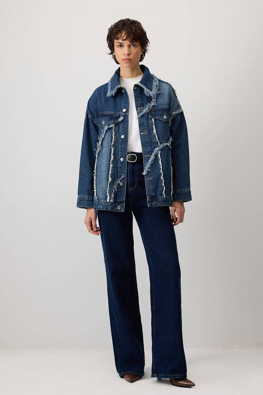 Giacca di jeans oversize con frange