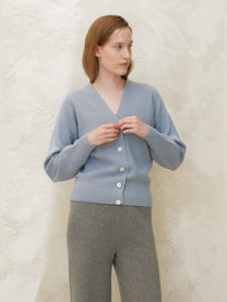Cardigan a coste in misto cashmere minimal