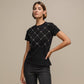 T-shirt Donna in Cotone Elasticizzato con Motivo a Rombi e Perle