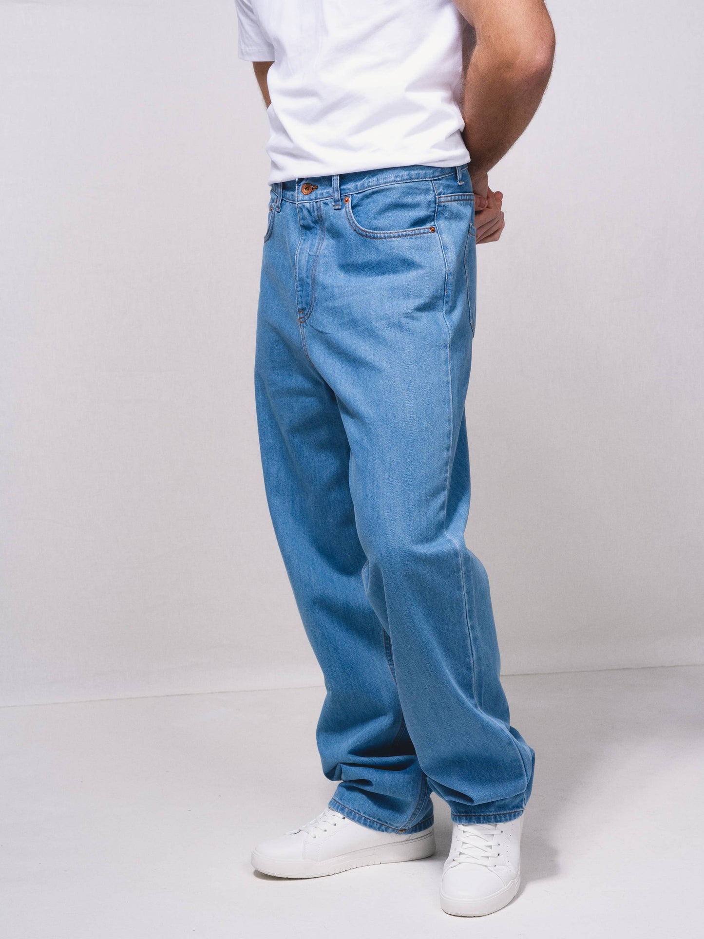 Jeans dritti in cotone a vita alta 5 tasche