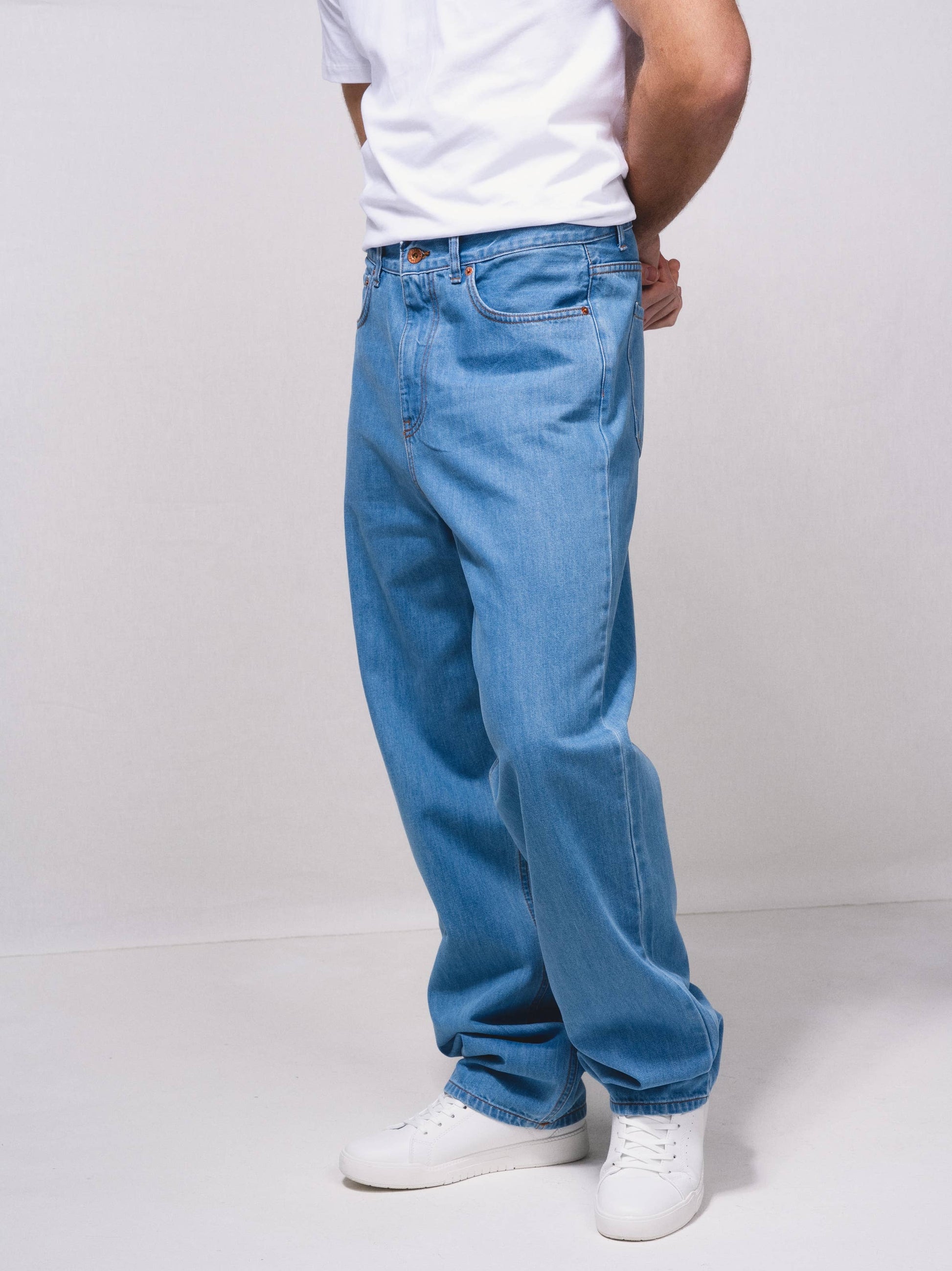 Jeans dritti in cotone a vita alta 5 tasche