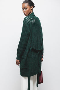 Cardigan in Maglia Strutturata con Cintura