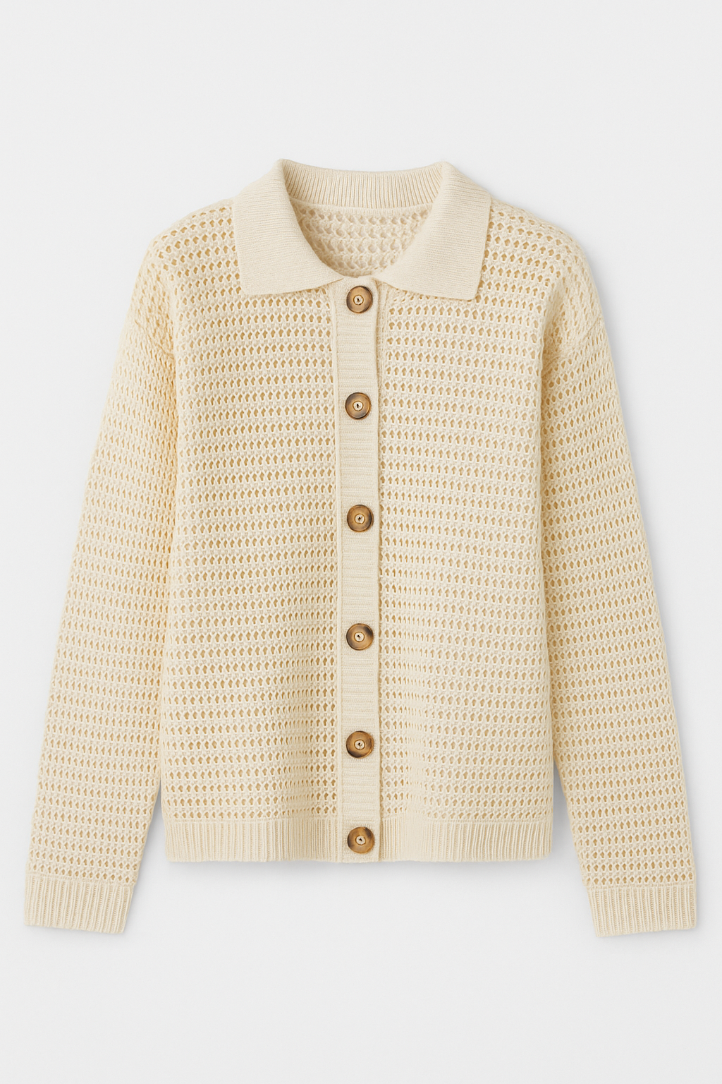 Cardigan traforato in cotone con colletto e bottoni