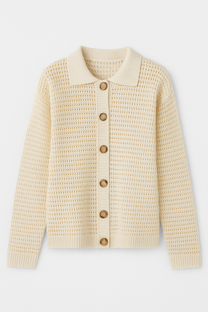 Cardigan traforato in cotone con colletto e bottoni