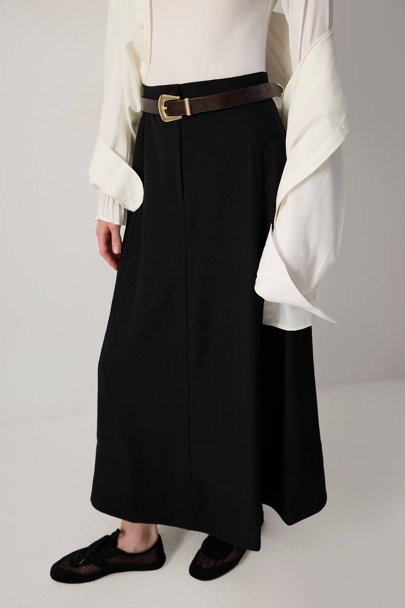Gonna maxi a trapezio in crêpe nera
