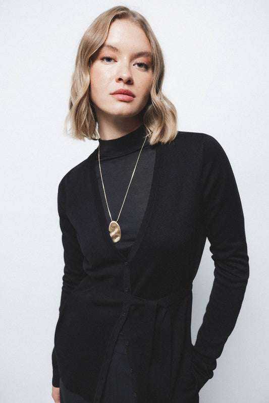 Cappotto cardigan in maglia liscia con cintura