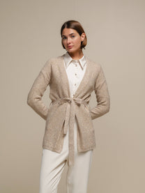 Cardigan in maglia con cintura e micro paillettes