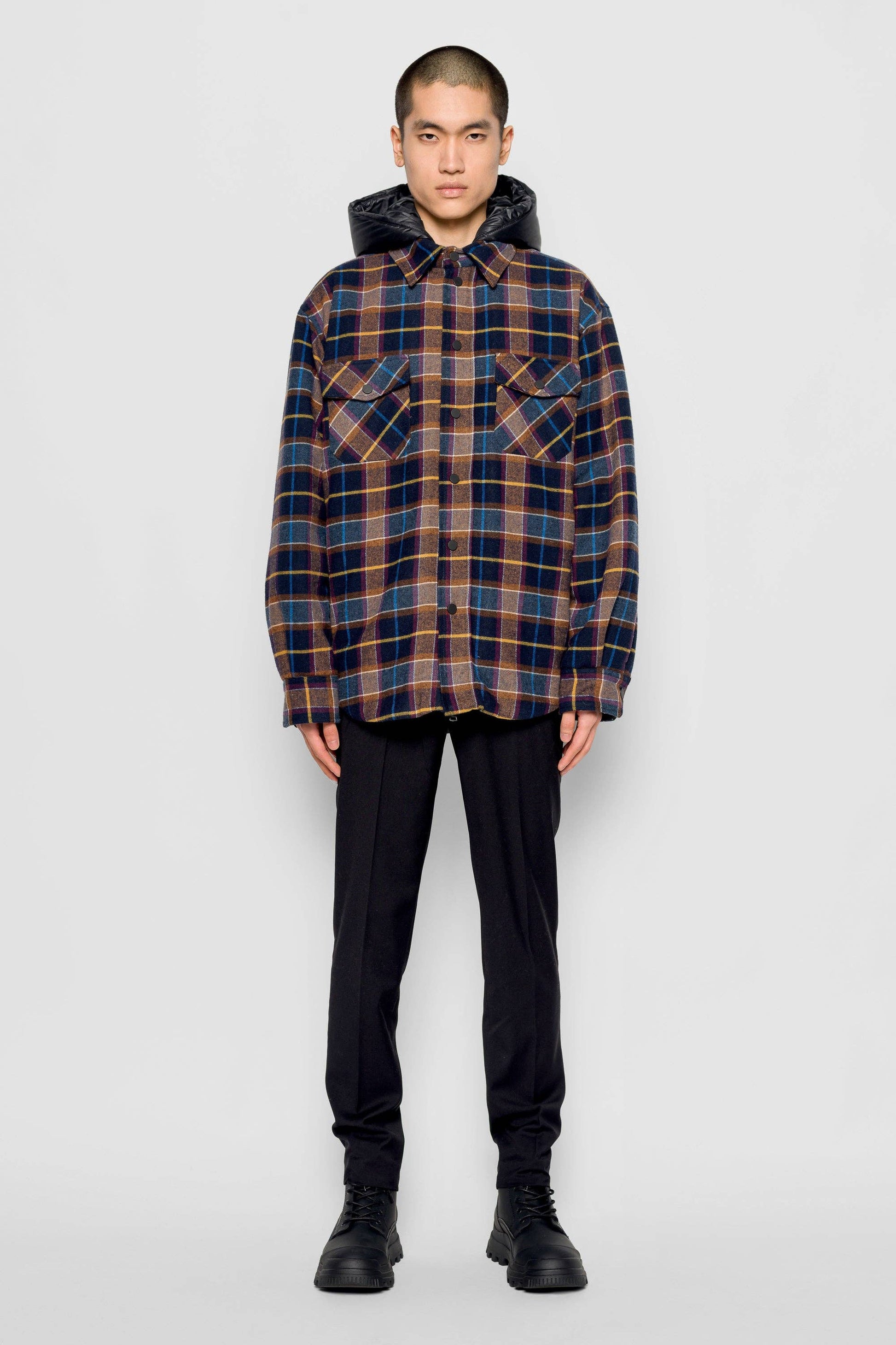 Giacca imbottita tartan con cappuccio rimovibile