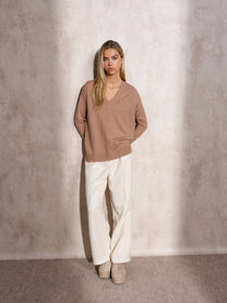 Maglione a maglia con scollo a V in viscosa con lurex