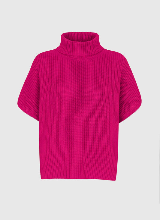 Maglione dolcevita oversize senza maniche fucsia