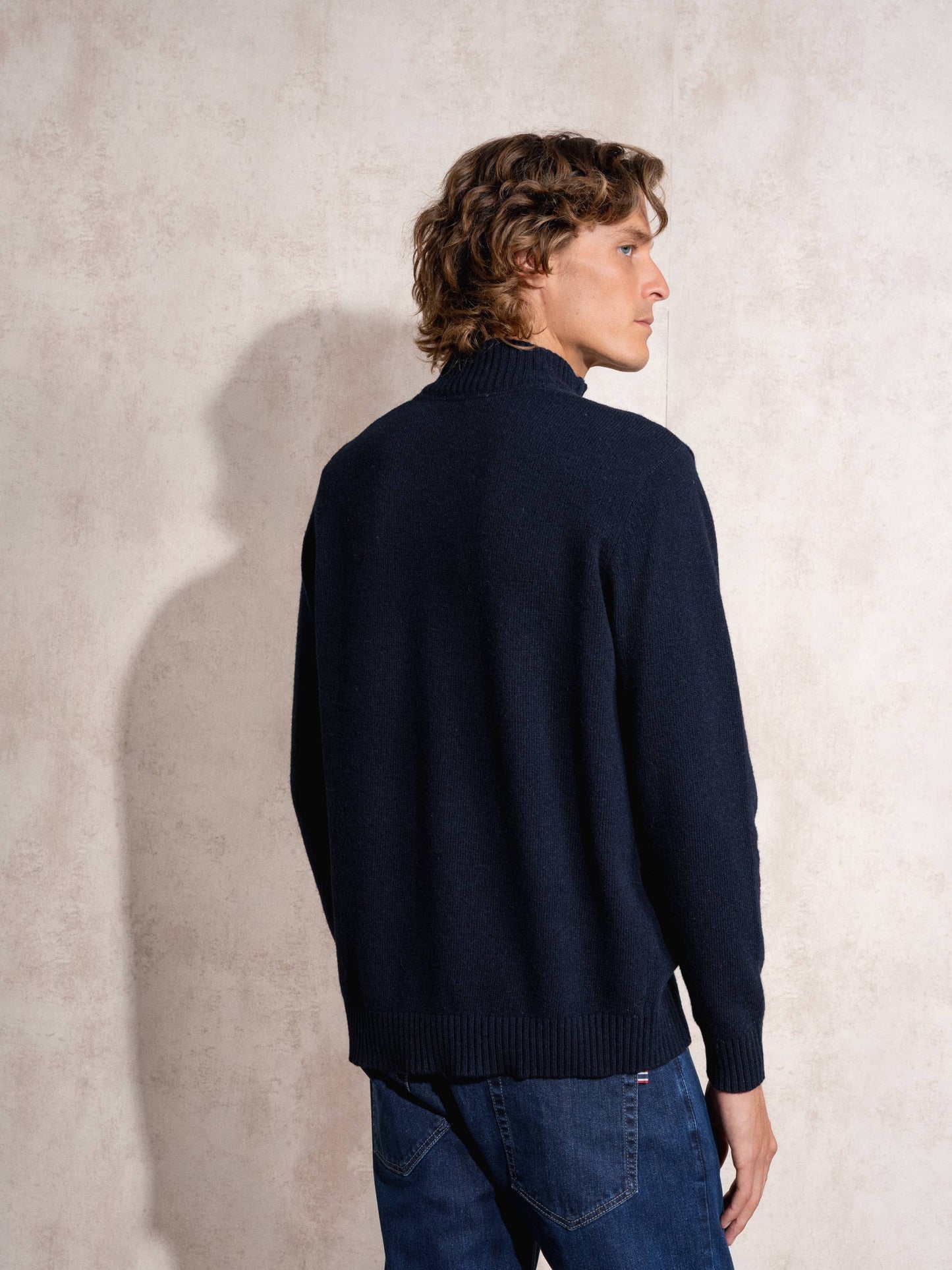 Maglione polo in cotone con mezza zip da uomo