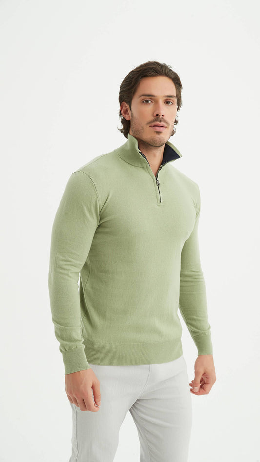 Maglione in cotone con collo camionista verde