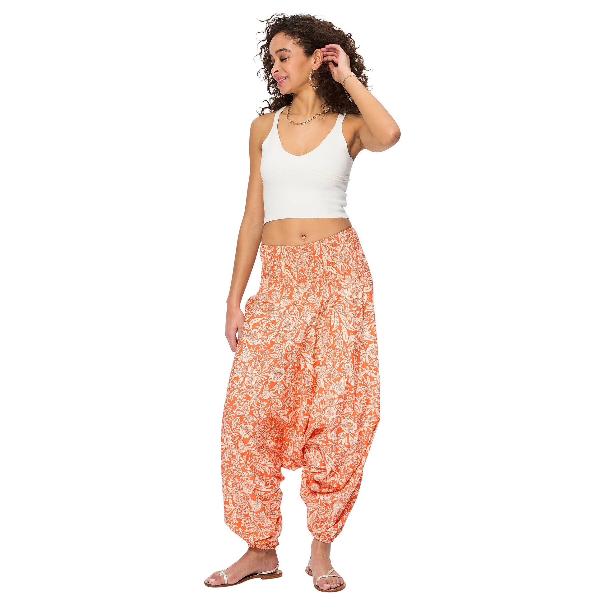 Pantaloni harem sarouel estivi 3 in 1 in cotone arancione