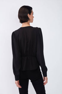 Blusa tinta unita con pieghe