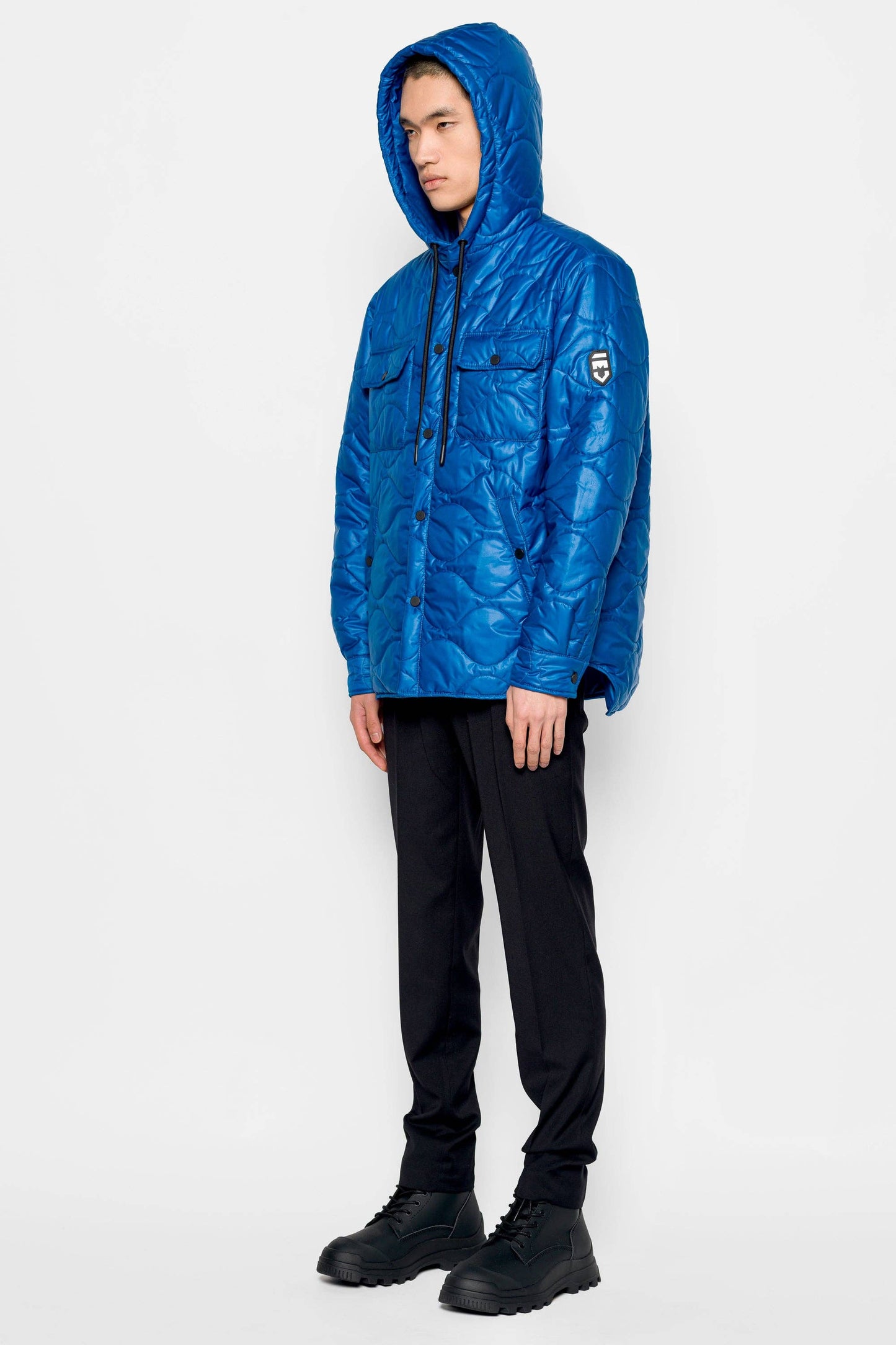 Giacca imbottita Wave blu reale con cappuccio