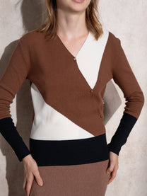 Maglione cache-cœur color block da donna