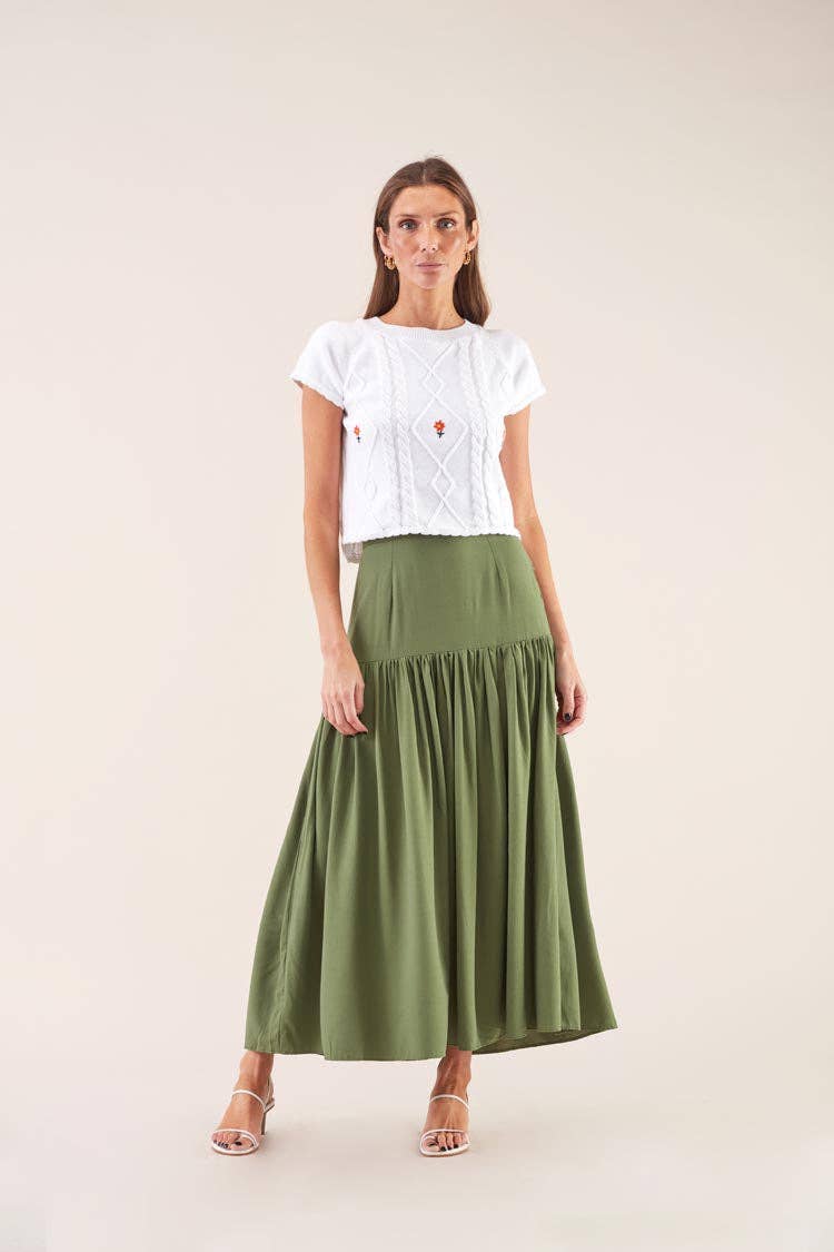 Top in cotone ricamato a manica corta