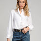 Camicia bianca con rouches e collo alto