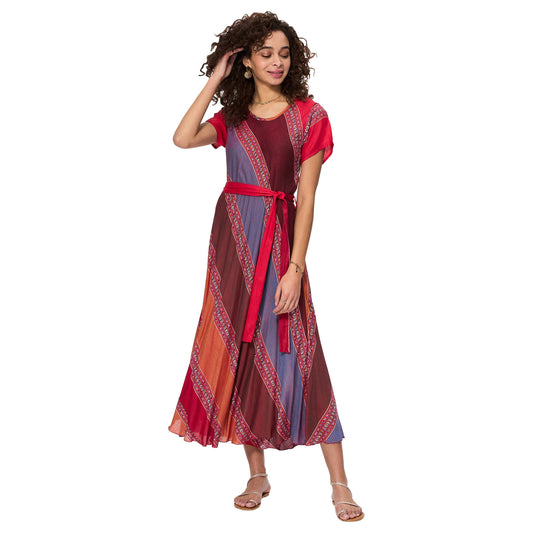 Abito lungo estivo boho con maniche corte e cintura