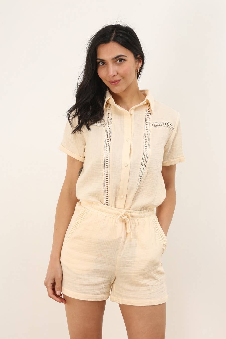 Blusa Cira in cotone con dettagli in pizzo