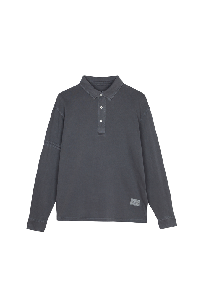 Polo blu Revival a manica lunga in cotone biologico