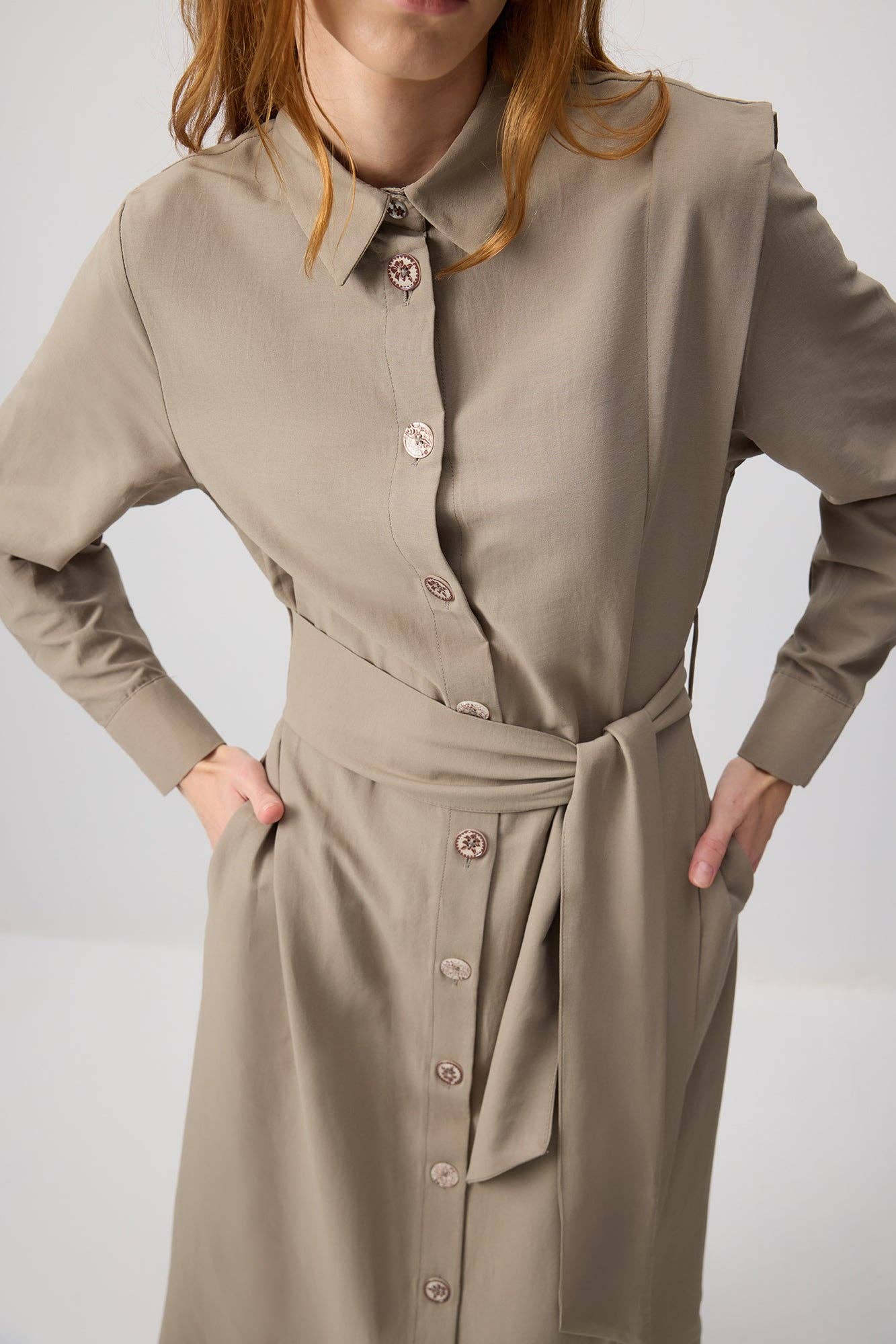 Abito camicia in popeline con cintura in vita