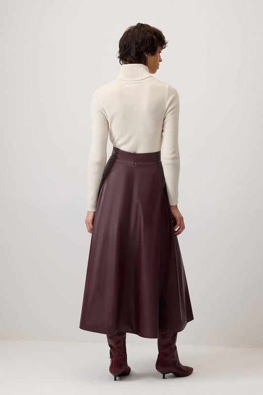 Gonna midi in ecopelle bordeaux