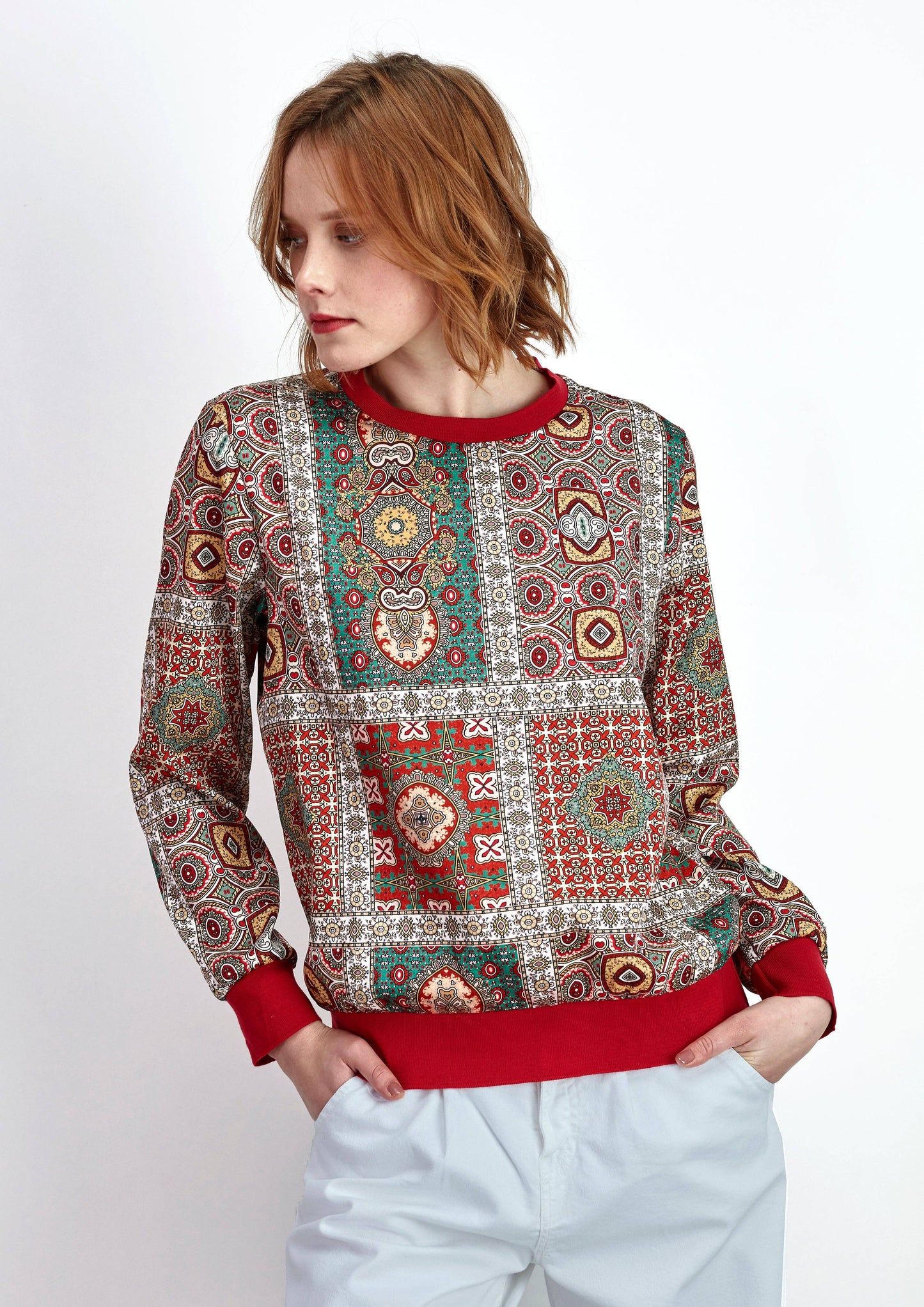 Felpa girocollo stampata patchwork multicolor