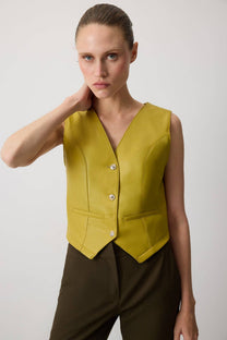 Gilet blazer in pelle vegana verde oliva