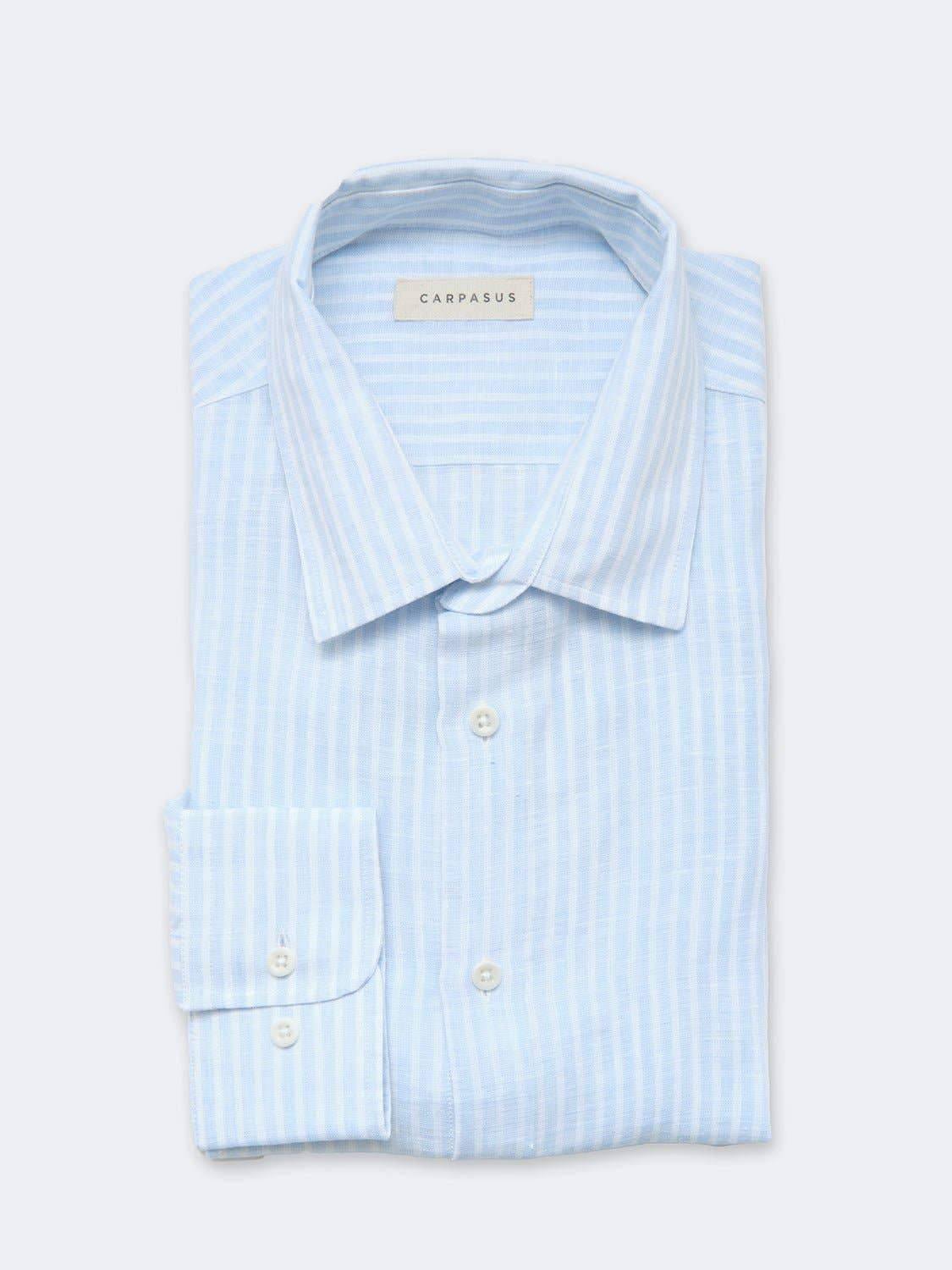 Camicia in lino a righe azzurro chiaro Avignon