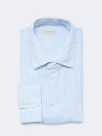 Camicia in lino a righe azzurro chiaro Avignon