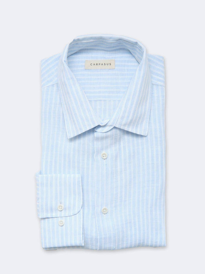 Camicia in lino a righe azzurro chiaro Avignon