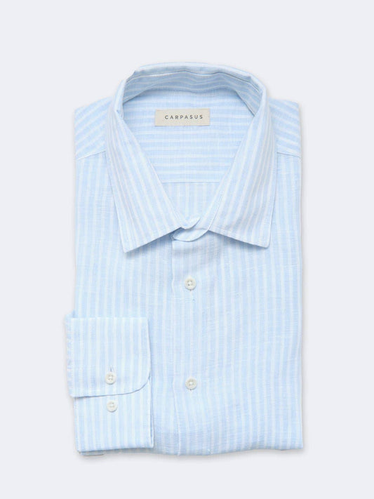 Camicia in lino a righe azzurro chiaro Avignon