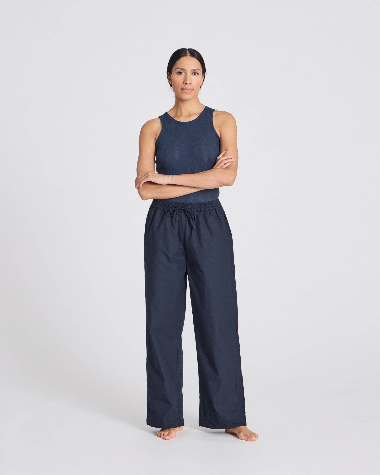 Pantaloni Thilde in popeline di cotone biologico Blu mezzanotte