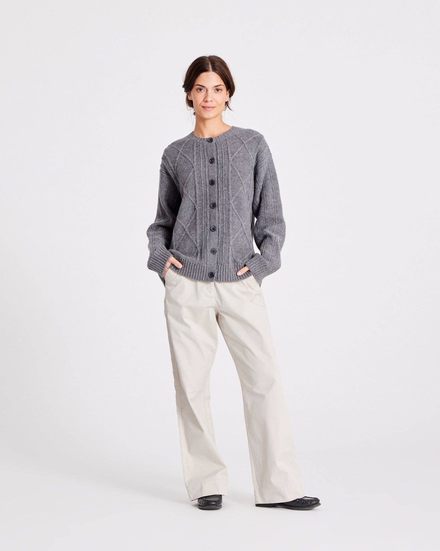 Cardigan Clara in lana d’agnello grigio mélange