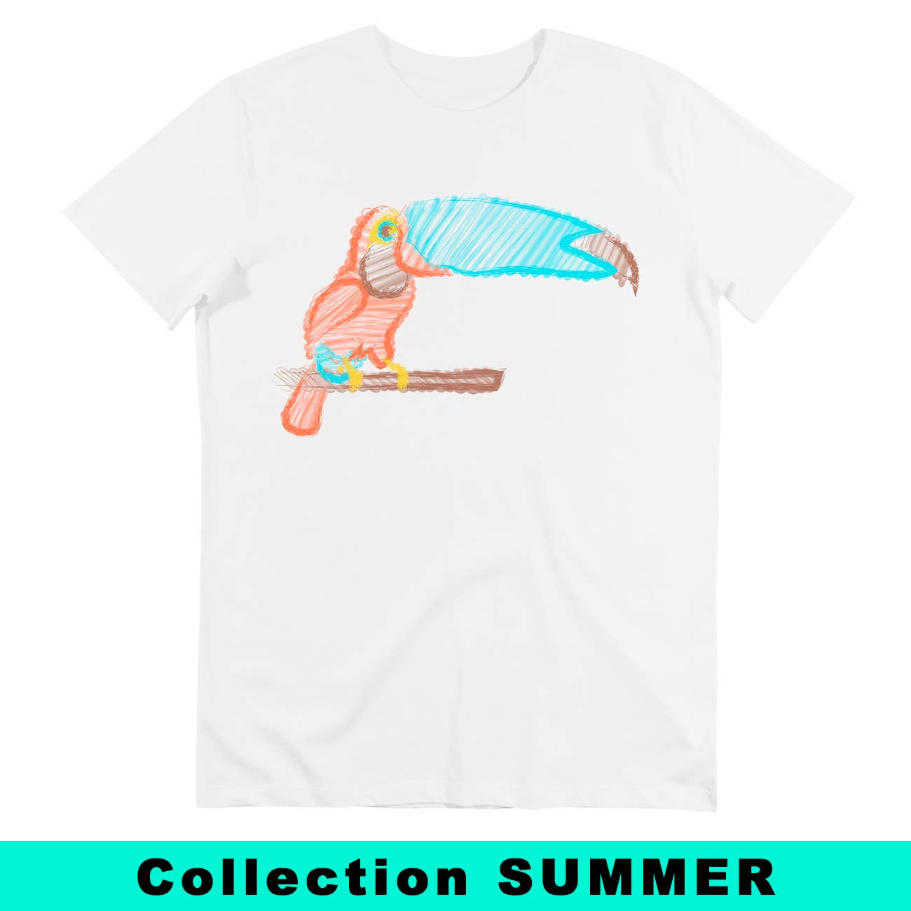 T-shirt unisex bianca con stampa tucano