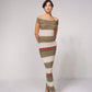 Vestito lungo aderente in rete brillante con lurex