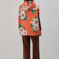 Gilet imbottito con cappuccio floreale arancione