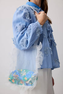 Borsa tote in organza trasparente con balze e pochette interna
