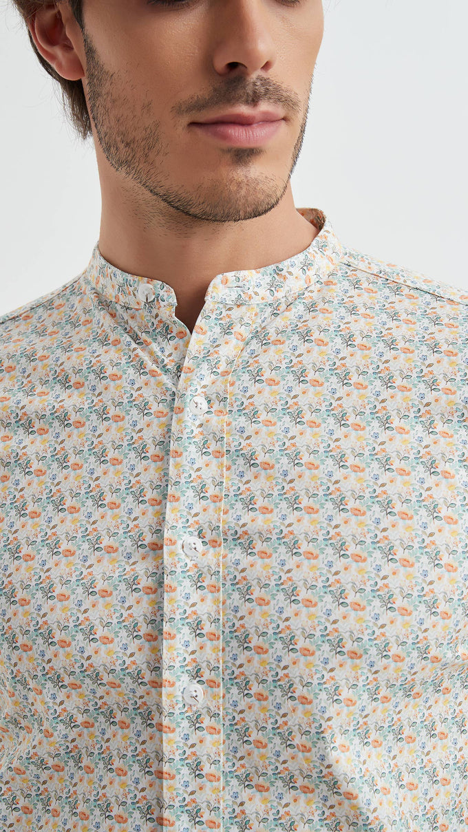 Camicia uomo premium con stampa floreale digitale e colletto alla coreana