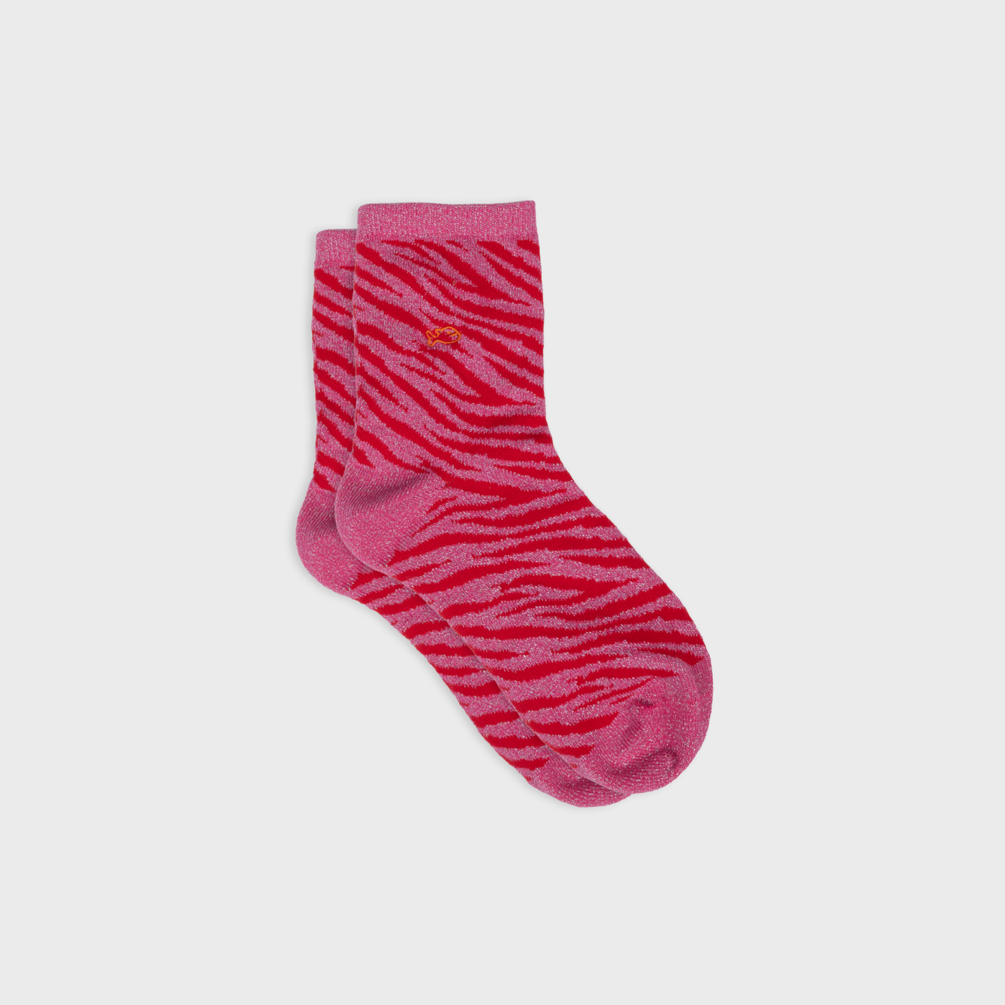 Calzini glitterati zebrati in cotone pettinato rosa e rosso