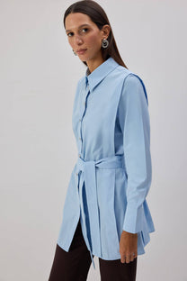Camicia lunga in popeline con cintura