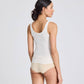 Top canotta Beate a costine in cotone biologico, bianco sporco