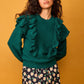 Maglione verde nido d’ape con volant