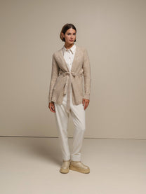 Cardigan in maglia con cintura e micro paillettes