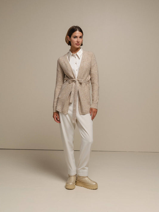 Cardigan in maglia con cintura e micro paillettes
