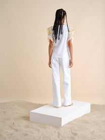 T-shirt con maniche plissettate e stampa “Sunkissed”